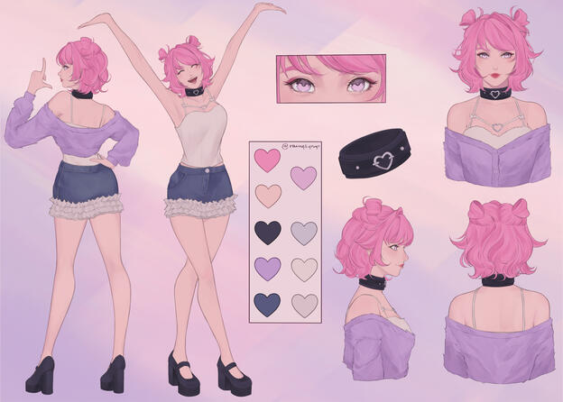 Character Sheet 2 Full Body + 3 Busts + Eyes + Accessory - $135